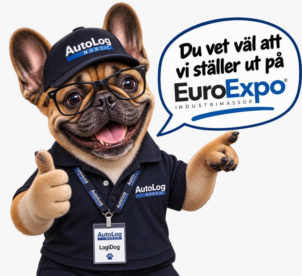 AutoLogs maskot LogiDog tipsar om att AutoLog Nordic ställer ut på EuroExpo i Örnsköldsvik